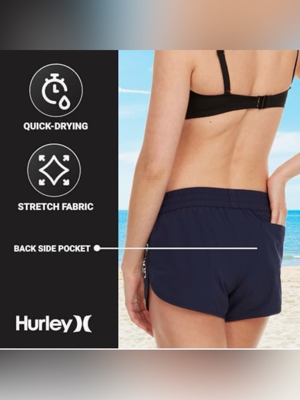 Hurley Navy Blue Athletic Running Shorts with White Logo size M - Picture 6 of 7